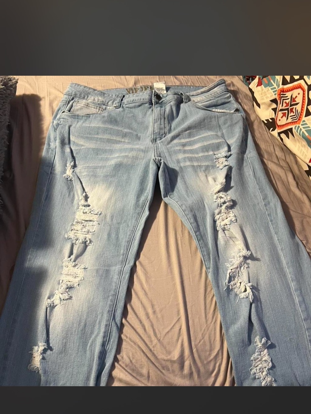 VIP Light Blue Distressed Straight-Leg Jeans